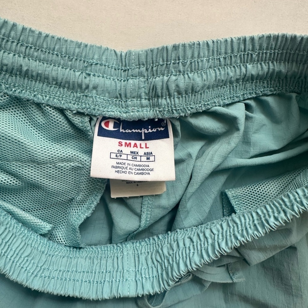 ✨🩵RareVtg 90s Champion Shorts Mens SMALL Teal Blue Athletic Gym NylonLined Retro - Picture 15 of 16